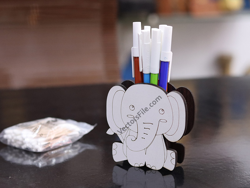 Laser Cut Kids Pencil and Pen Holder Elephant Shape Stand Template