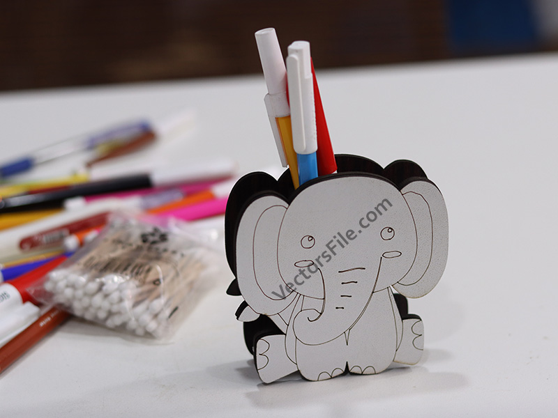 Laser Cut Kids Pencil and Pen Holder Elephant Shape Stand Template