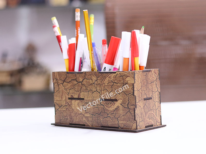 Laser Cut Office Desk Organizer for Pen and Pencil Holder Stand