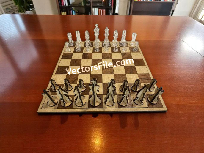 Laser Cut Chess Board Game with Chess Pieces Template