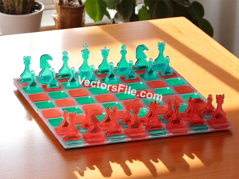 Laser Cut Acrylic Chess Board with Chess Pieces Set Template