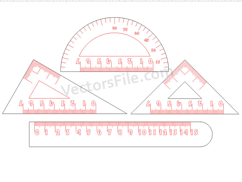 Laser Cut Math Geometry Rulers Set with Protractor Triangle Ruler