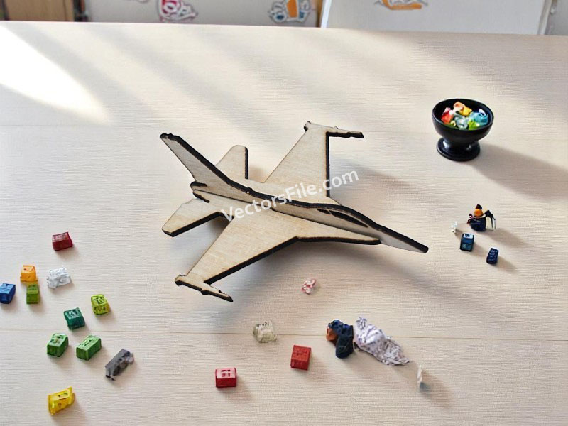 Laser Cut Wooden F 16 Fighter Plane 3D Puzzle Aircraft Toy Model Kit