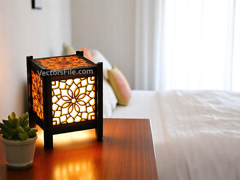 Laser Cut Wooden Night Light Grill Pattern Lamp Design