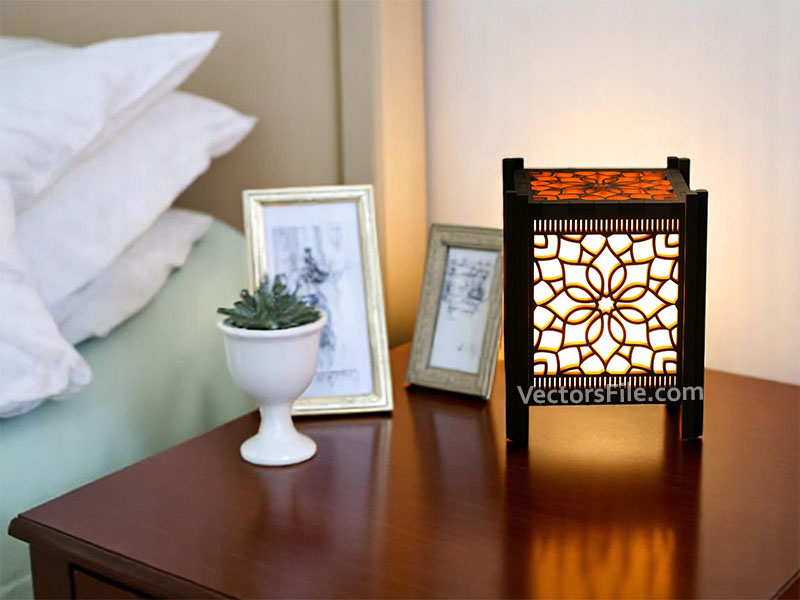 Laser Cut Wooden Night Light Grill Pattern Lamp Design