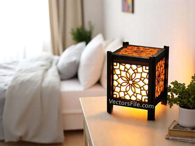 Laser Cut Wooden Night Light Grill Pattern Lamp Design