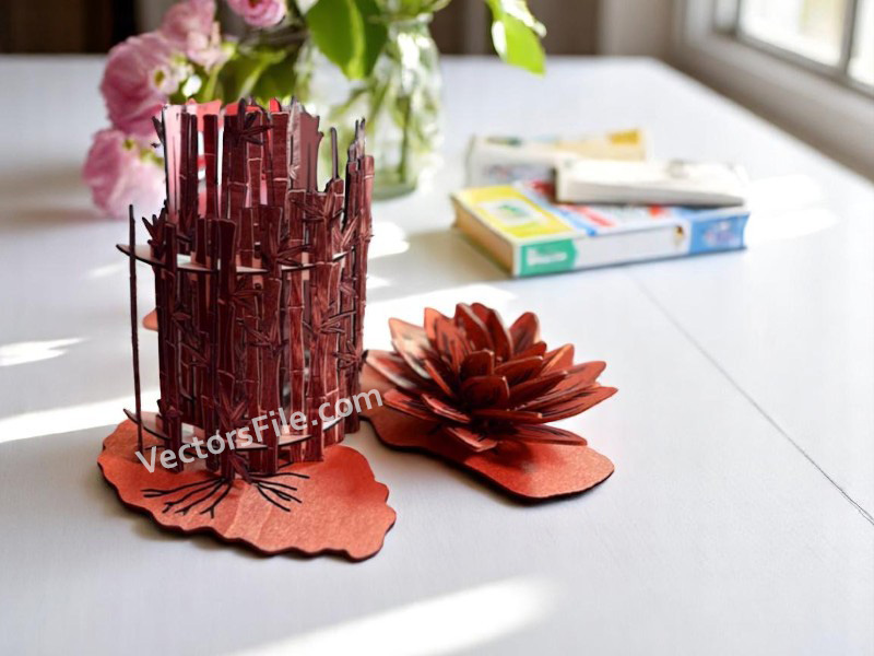 Laser Cut Spiral Bamboo Table Lamp Template