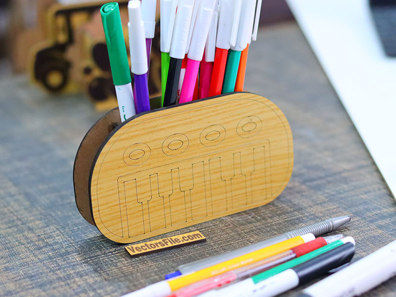 Laser Cut Piano Pattern Wooden Pen and Pencil Holder
