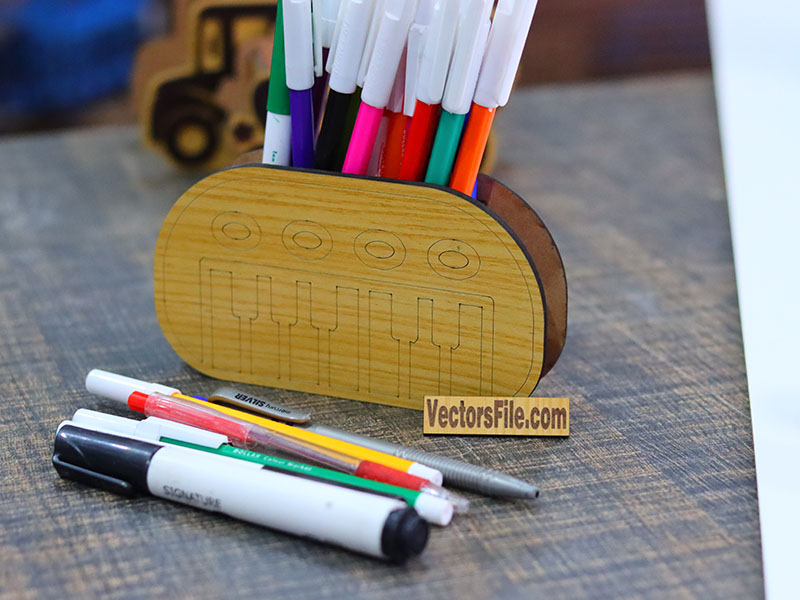 Laser Cut Piano Pattern Wooden Pen and Pencil Holder
