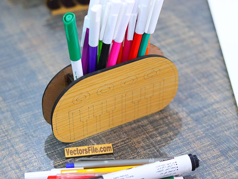 Laser Cut Piano Pattern Wooden Pen and Pencil Holder