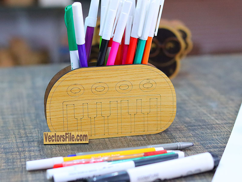 Laser Cut Piano Pattern Wooden Pen and Pencil Holder