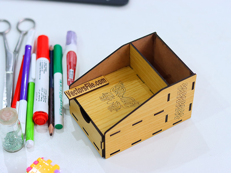 Laser Cut Mini Pen and Pencil Desk Organizer with Storage Drawer