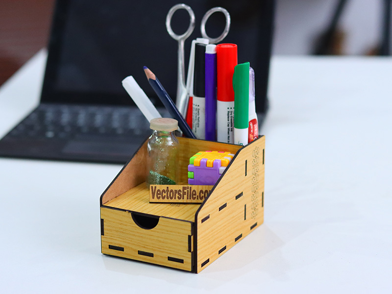 Laser Cut Mini Pen and Pencil Desk Organizer with Storage Drawer