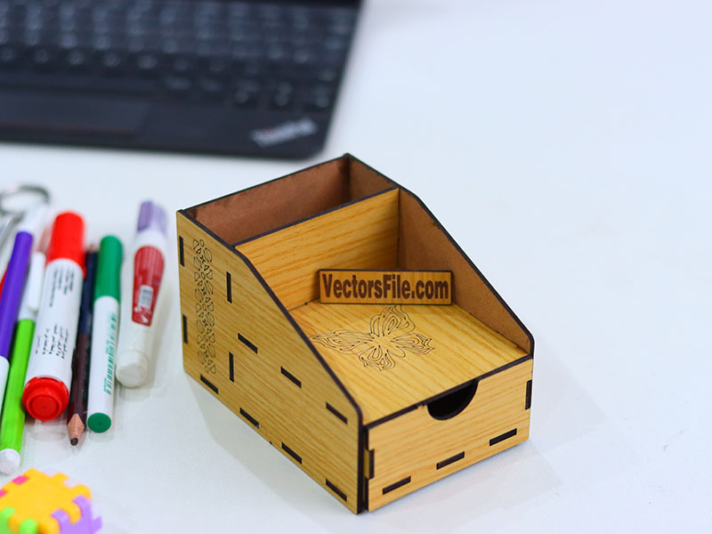 Laser Cut Mini Pen and Pencil Desk Organizer with Storage Drawer