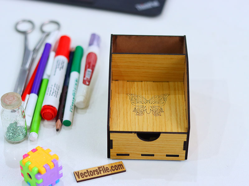Laser Cut Mini Pen and Pencil Desk Organizer with Storage Drawer