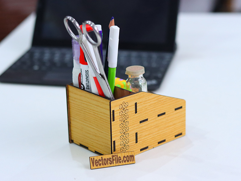 Laser Cut Mini Pen and Pencil Desk Organizer with Storage Drawer