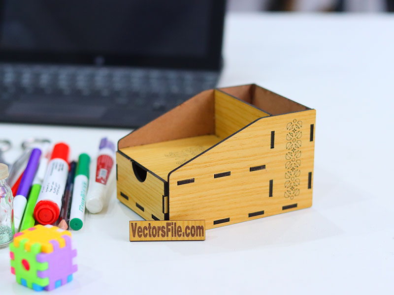 Laser Cut Mini Pen and Pencil Desk Organizer with Storage Drawer