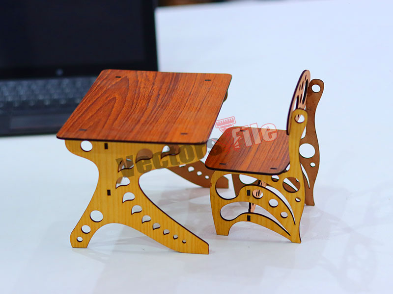 Laser Cut Miniature Chair and Table Wooden Dollhouse Furniture Template