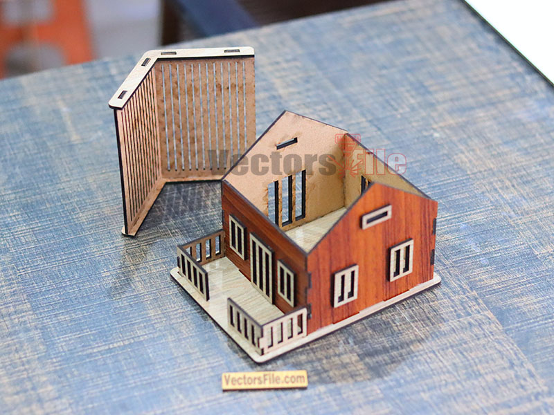 Laser Cut Miniature House Design Wooden Dollhouse Template