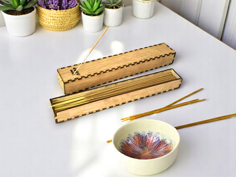 Laser Cut Incense Stick Storage Box with Drawer Case and Holder