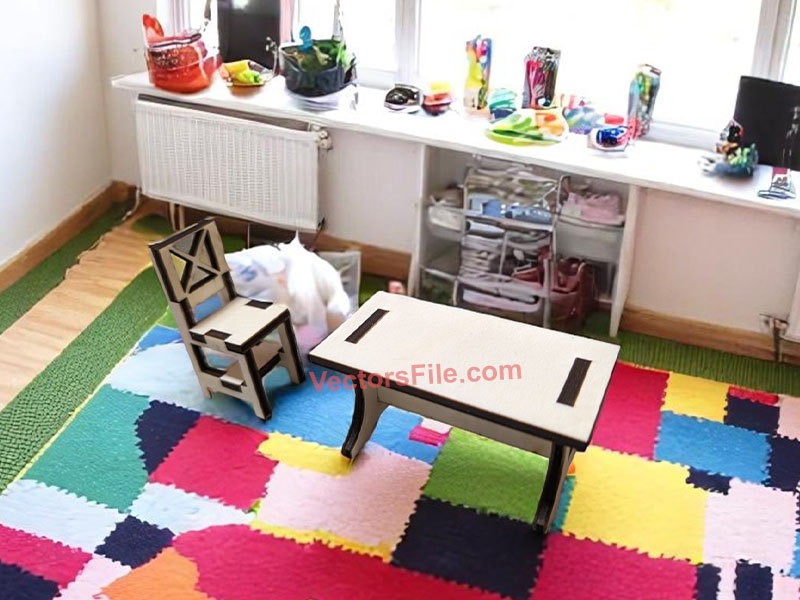 Laser Cut Miniature Chair and Table for Dollhouse Furniture Toys for Kids