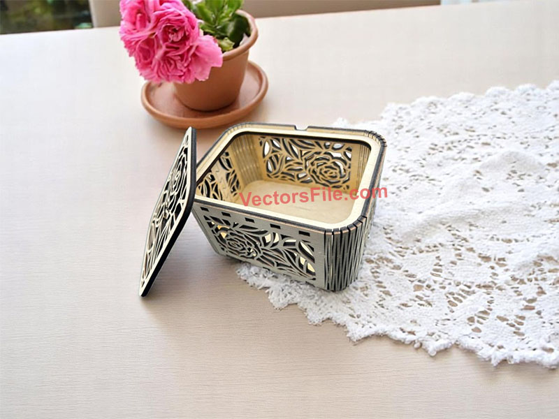 Laser Cut Flower Pattern Gift Box Template Wooden Jewelry Box