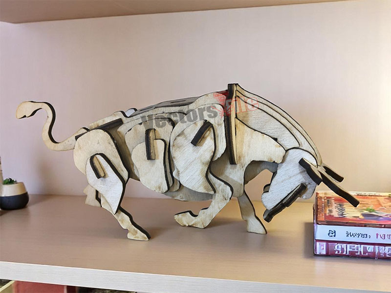 Laser Cut Wooden Bull 3D Puzzle Toy Model Kit