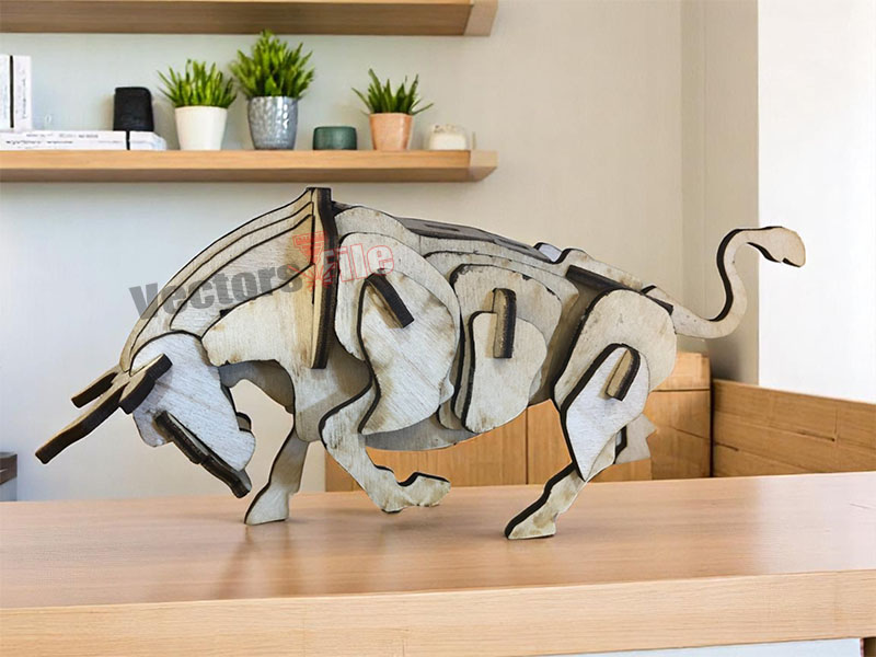 Laser Cut Wooden Bull 3D Puzzle Toy Model Kit