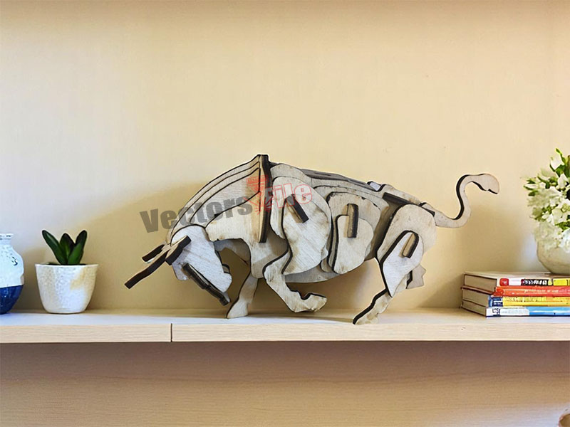 Laser Cut Wooden Bull 3D Puzzle Toy Model Kit