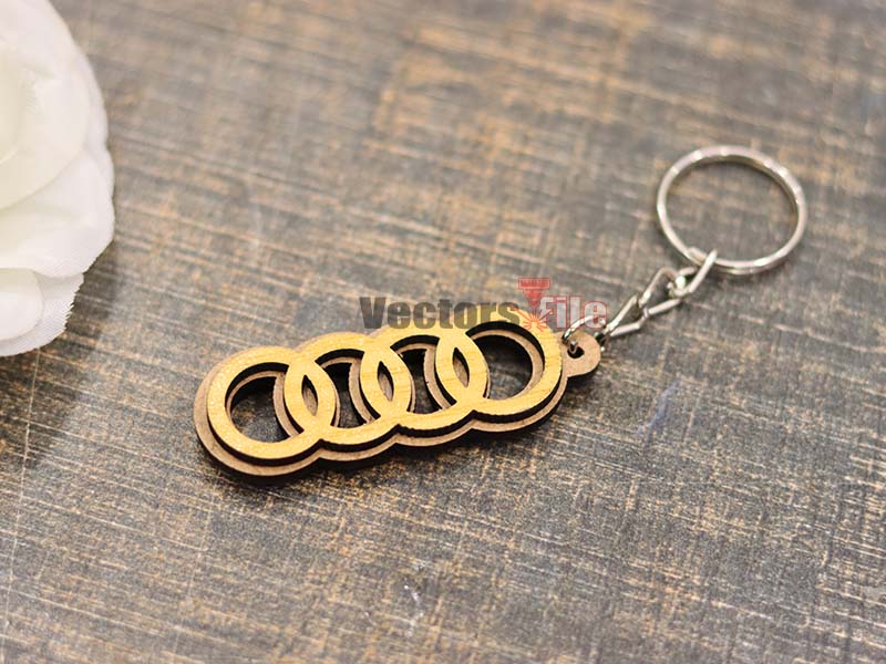 Laser Cut Wooden Audi Logo Keychain Template