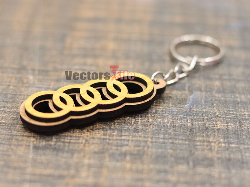 Laser Cut Wooden Audi Logo Keychain Template