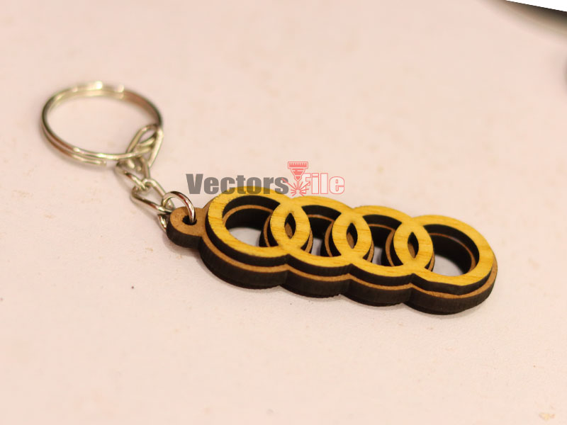 Laser Cut Wooden Audi Logo Keychain Template