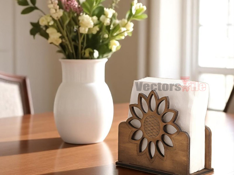 Laser Cut Wooden Sunflower Napkin Holder Design
