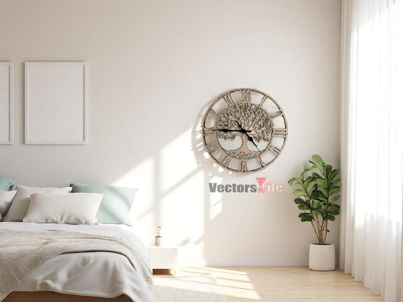 Laser Cut Roman Digit Round Wall Clock with Tree Template