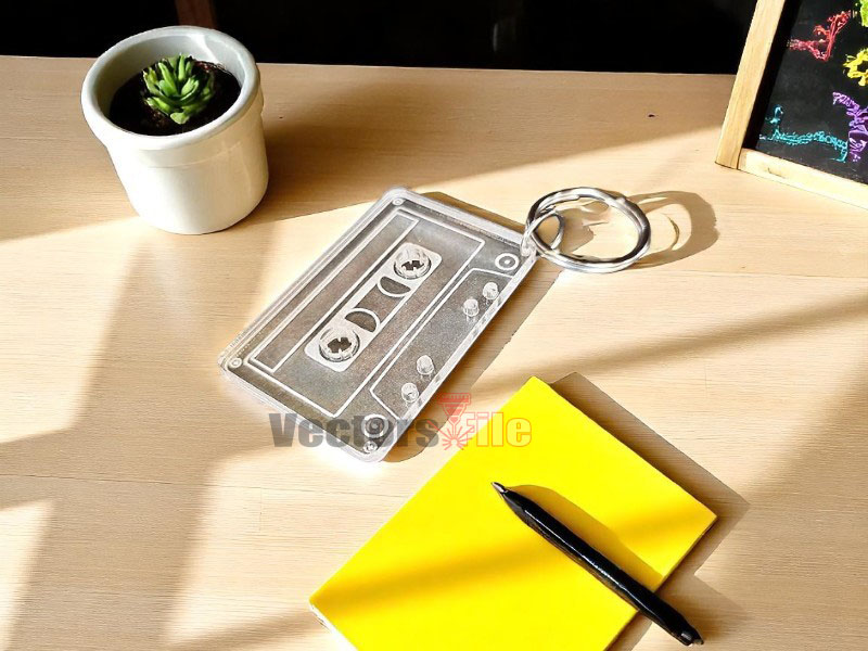 Laser Cut Retro Tape Cassette Acrylic Keyring Keychain Template