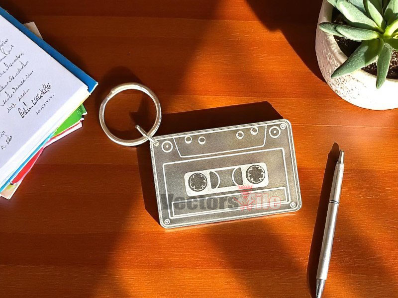 Laser Cut Retro Tape Cassette Acrylic Keyring Keychain Template