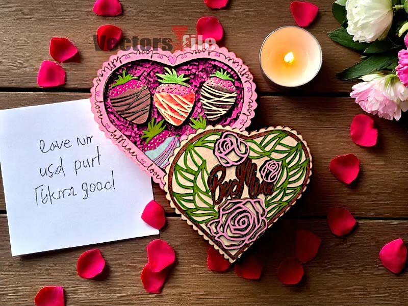 Laser Cut Heart Shape Chocolate Gift Box Template
