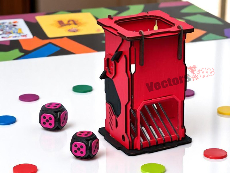 Laser Cut Dice Tower with 3D Wooden Dice Puzzle Design