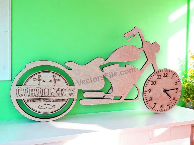 Laser Cut Motorcycle Wall Clock Design for Room Decor