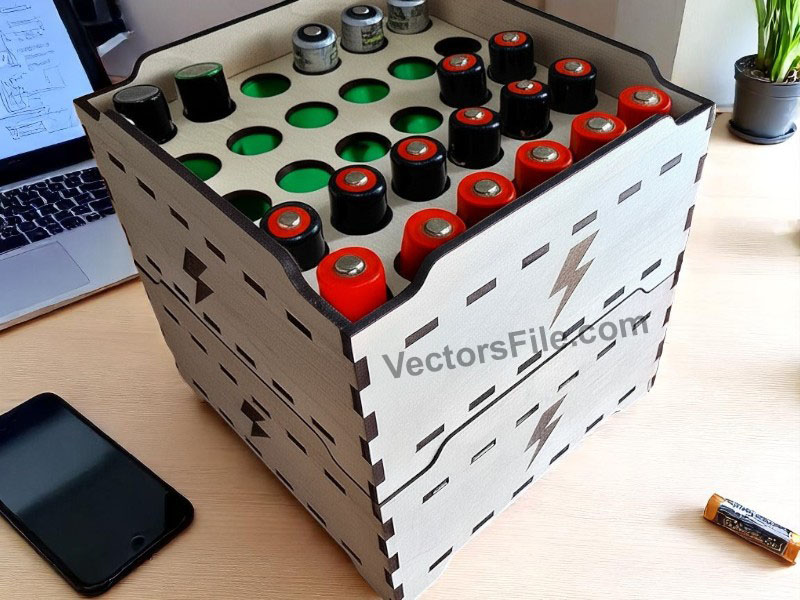 Laser Cut AA Battery Stackable Box Organizer Template