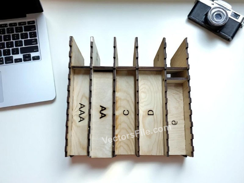 Laser Cut Wooden AA AAA C D 9V Battery Storage Organizer Dispenser