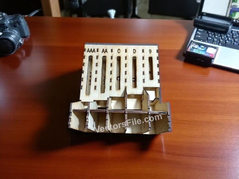 Laser Cut Wooden AA AAA C D 9V Battery Storage Organizer Dispenser