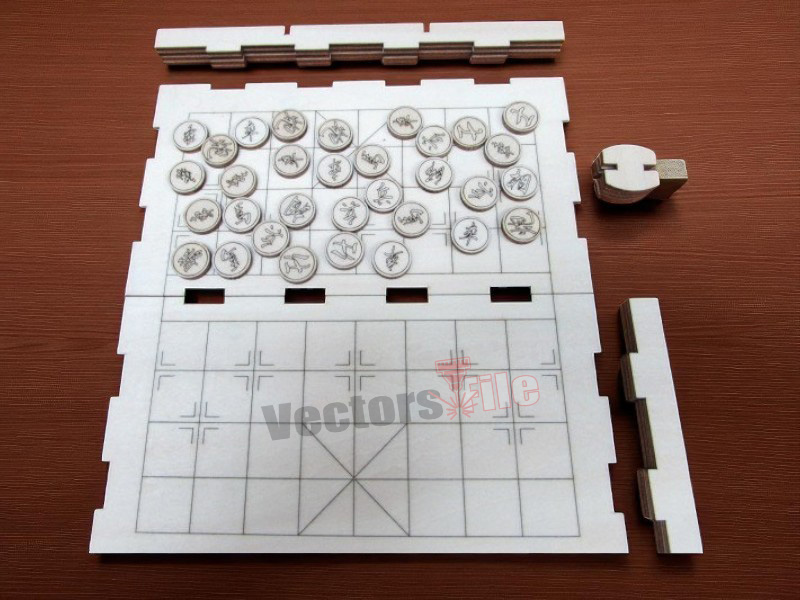 Laser Cut Portable Xiangqi Chinese Chess Set Foldable Board Game