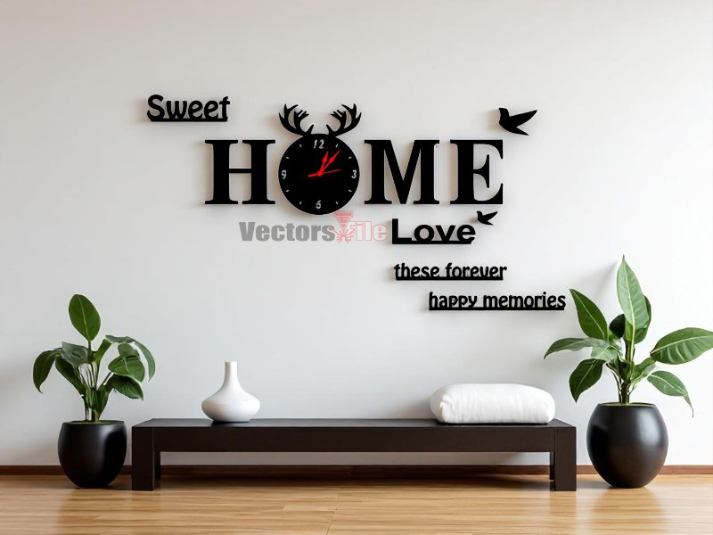 Laser Cut Sweet Home Love 3D Wall Clock Template