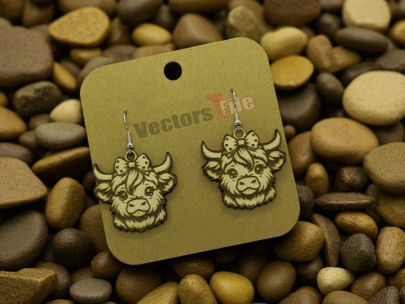 Laser Cut Highland Cow Wooden Dangle Earring Design