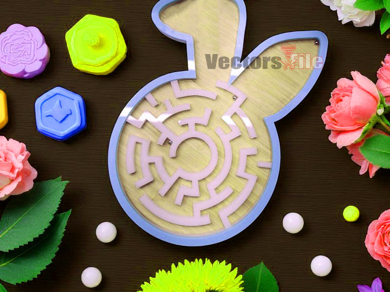 Laser Cut Easter Bunny Shaped Ball Maze Game Template