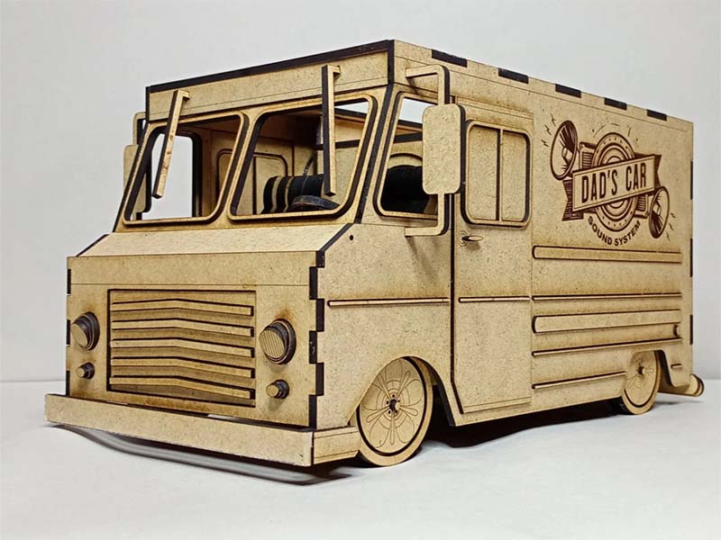 Laser Cut Wooden Food Truck Vehicle 3D Puzzle Model Kit