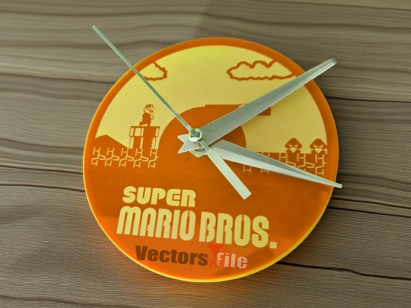 Laser cut Super Mario Bros Game Wall Clock for Kids Room