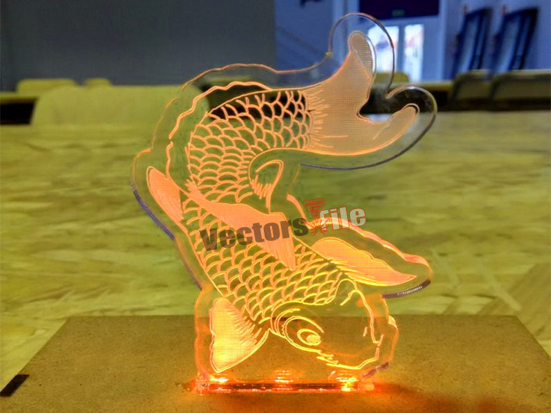 Acrylic Fish Laser Cut 3D Illusion LED Lamp Design