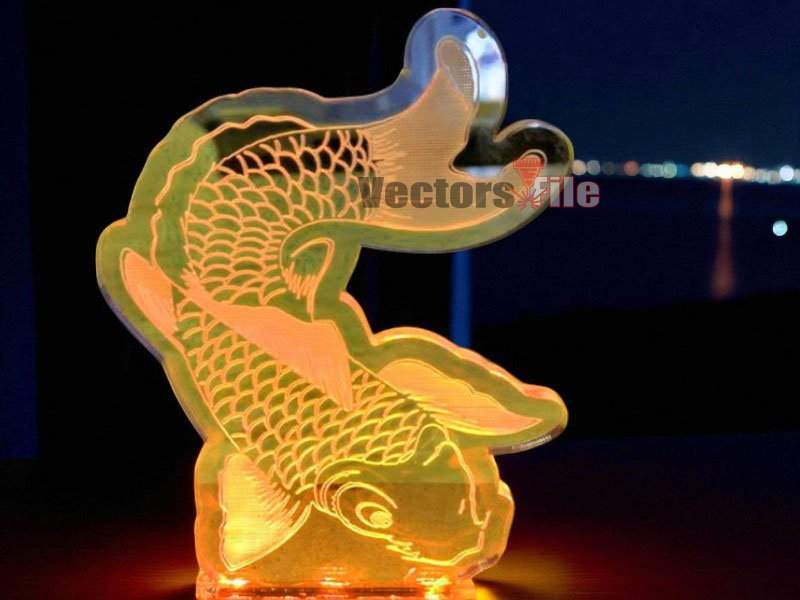Acrylic Fish Laser Cut 3D Illusion LED Lamp Design